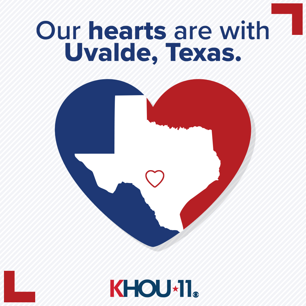 KHOU's tweet photo. Our hearts are with Uvalde, Texas. Please take a moment to keep the families and loved ones of those killed in your thoughts at this time. 🙏 https://t.co/NDk7m4tBJW