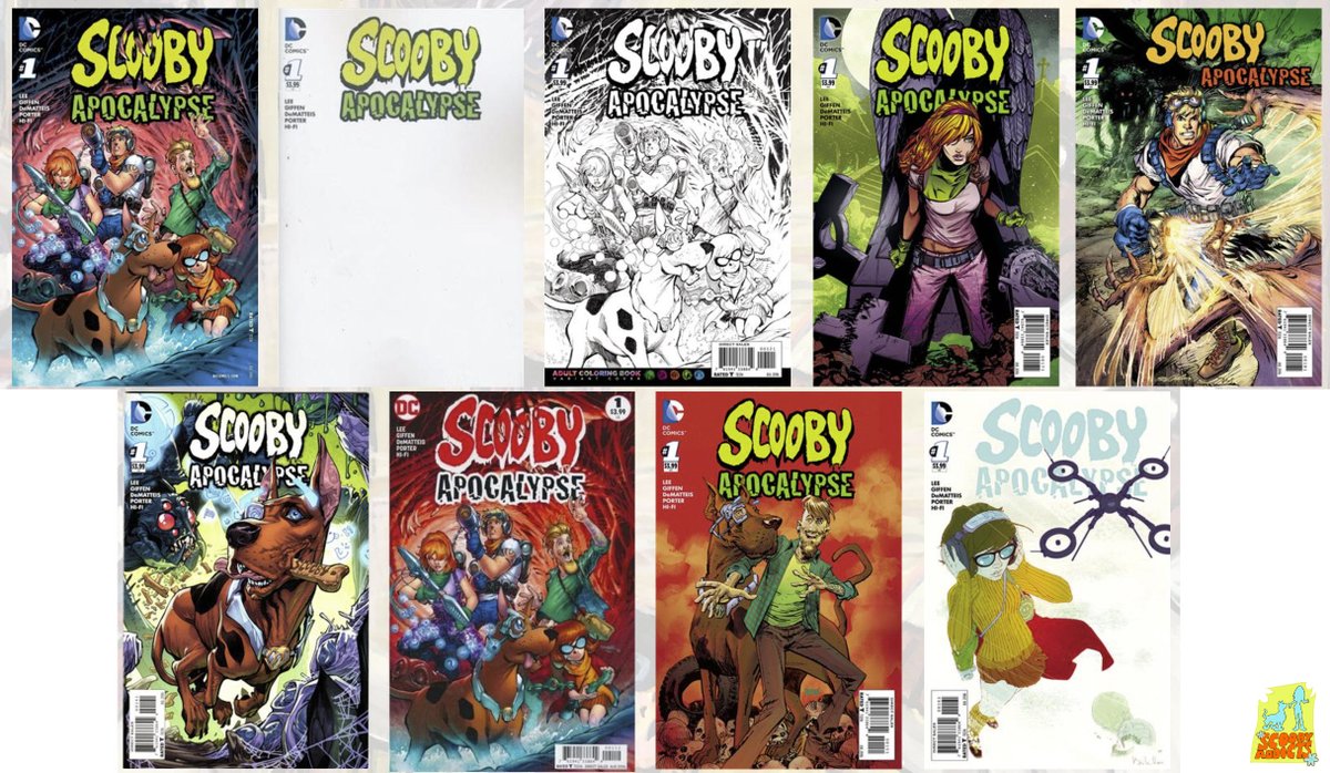 ScoobyAddict's tweet photo. 🎉 Happy Anniversary🎉 to Scooby Apocalypse! 6 years ago today, the first issue was released. There were 9 different covers released - the original, 7 variants and a reprint of the original.
#ScoobyDoo #Scooby #ScoobyApocalypse #comic #comicbooks https://t.co/2keoLLBrBh