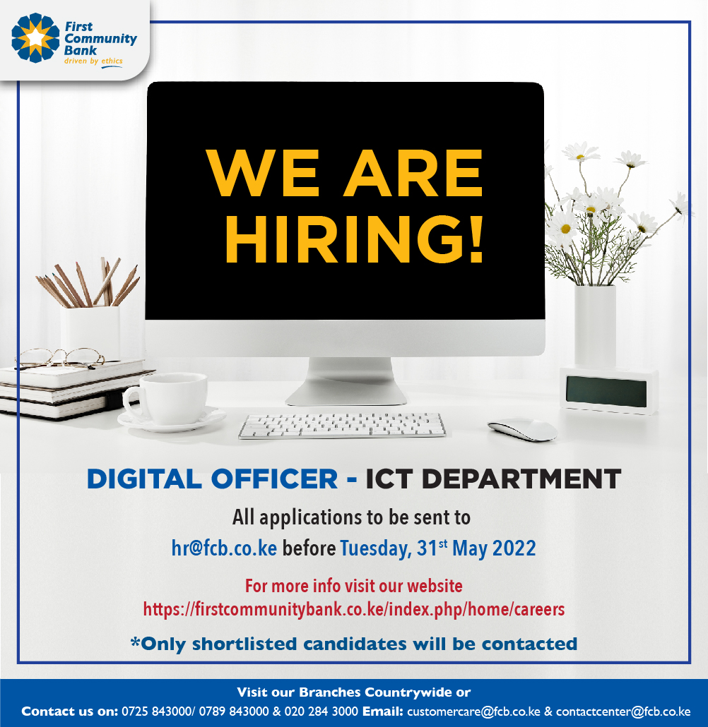 premierbank_ke's tweet photo. Are you ready for the next step in your career? we have an opportunity for you. FCB is looking to hire a Digital Officer, ICT department. For more details on how to apply click on the link below
https://t.co/MzLdL62Xh5 #ikokazi #IkoKaziKE #ethicsdriven https://t.co/dGVHq53NFc