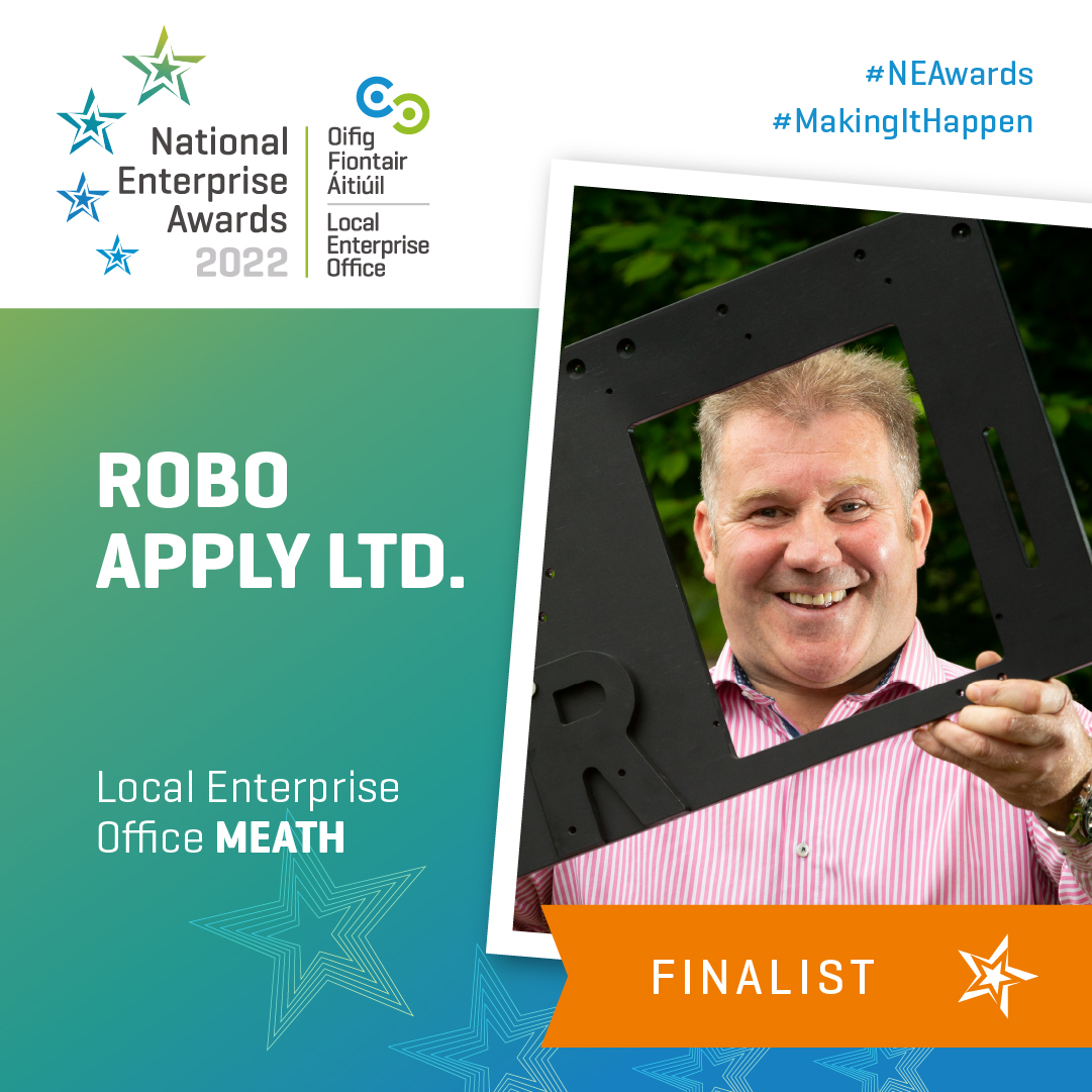 Congratulations to Daniel Spaight, from Robo Apply Ltd., who is a finalist representing LEO Meath at the 2022 National Enterprise Awards!

Best of luck in the final next Thursday, 2nd June, at the Mansion House in Dublin 🍀