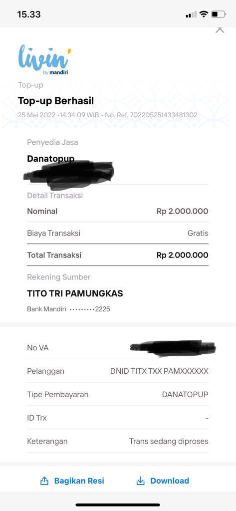 Tito_TP's tweet photo. @mandiricare min, sya top up dana tdi sore jam stgh 3 sebesar 2jt, saldo terpotong tpi saldo tidak masuk ke dana saya, gimn ya? Kapan nih saldo ke refund? https://t.co/nmDHUquhDO