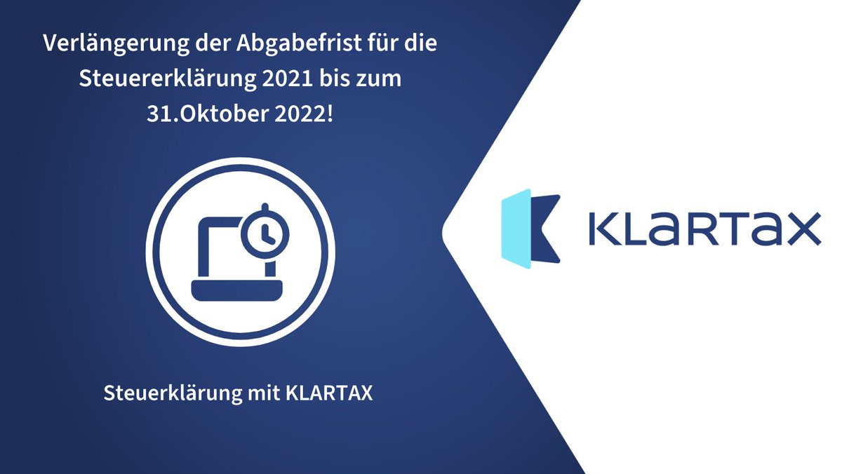 Die Abgabefrist für die Steuererklärung 2021 wurde bis zum 31.Oktober 2022 verlängert. Erstellen Sie entspannt und einfach Ihre Steuerklärung mit KLARTAX 👉 klartax.de

#KLARTAX #Steuererklärung #Steuern #Finanzen