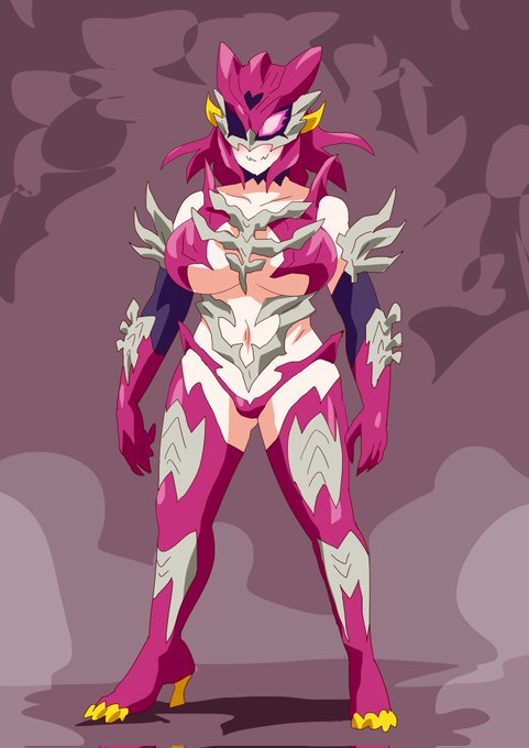 ヘルギフテリアンレディー。複数のギフテリアンレディーが融合して誕生した。頭もちょっとよくなった。 #キュアライダー #ライダー少女 