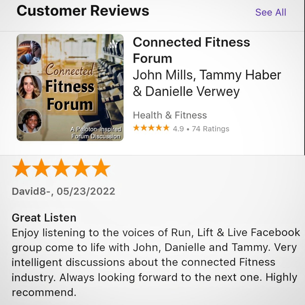 Whomever left this review,  𝘁𝗵𝗮𝗻𝗸 𝘆𝗼𝘂 𝘀𝗼 𝗺𝘂𝗰𝗵!!! Reviews help us immensely with Apple, so keep 'em comin'!!!! Check out the latest episode at ConnectedFitnessForum.com! 🙏🏿 #Life