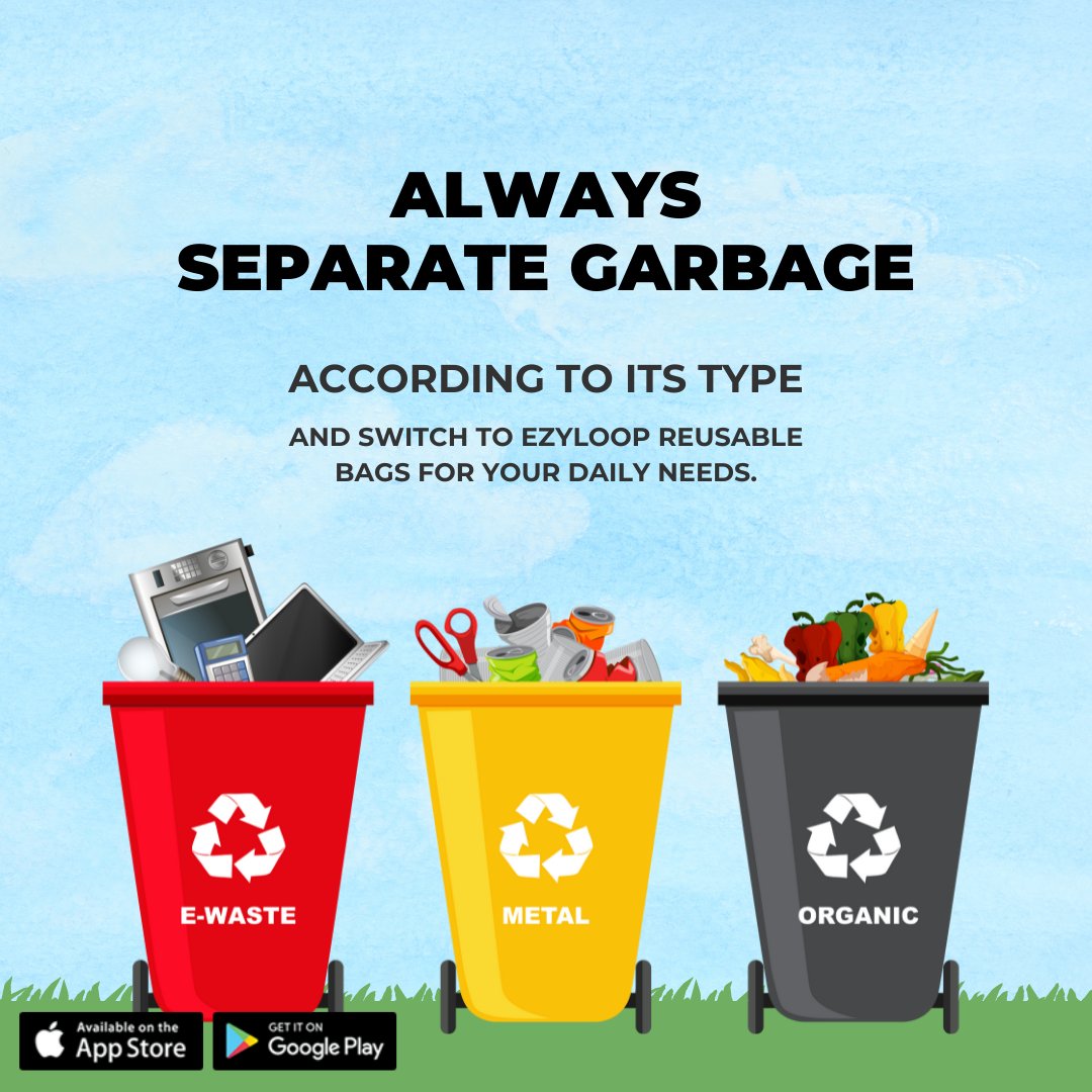 EzyLoop's tweet photo. Always separate your garbage to encourage reuse, reduction, and recycling. Stop using plastic bags and switch to Ezyloop plastic bags for your daily needs. For more info visit https://t.co/9xMk4hv2ci today.

#Reduce #Recycle #plasticfree #plasticpollution #Plastickills https://t.co/fXf6sLYlhx