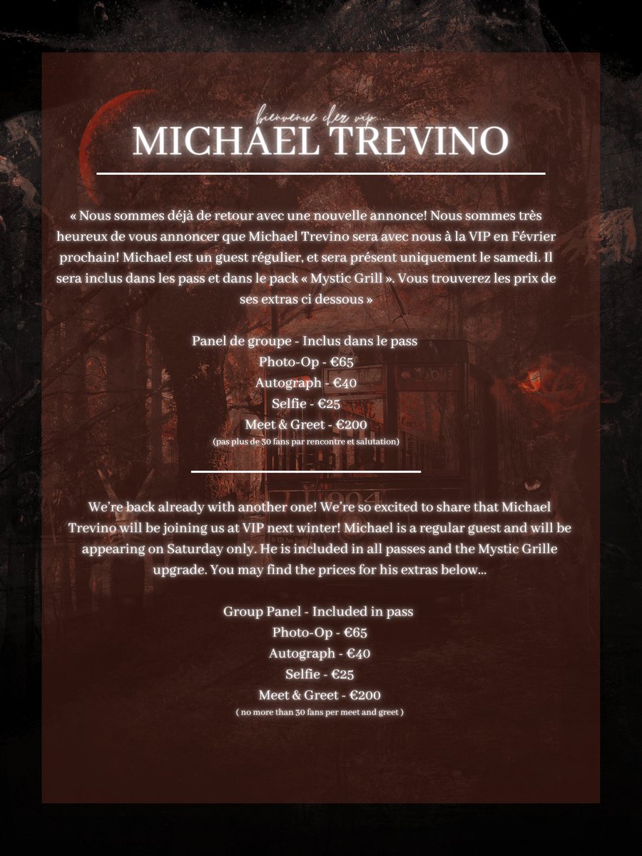 VampiresinParis's tweet photo. Our next #VIPCon guest is none other than @Michael_Trevino! We are so thrilled to be bringing him to Paris in February. You may find all the information and his tickets below!

https://t.co/V726FiIgl8 https://t.co/na1znYVWYm