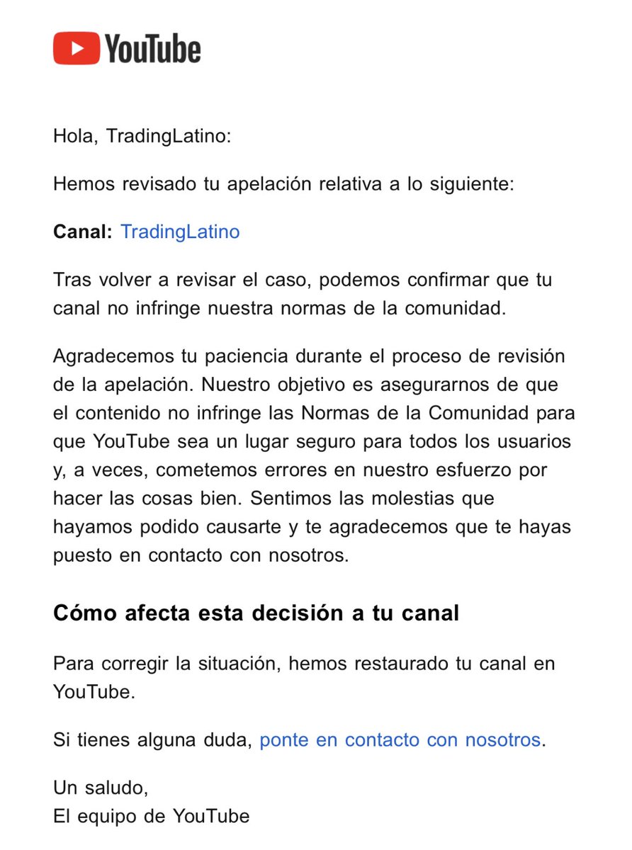 Gracias <a href="/TeamYouTube/">TeamYouTube</a> por la pronta solución a mi caso, muchas gracias a toda la comunidad que me está apoyando por segunda vez en este caso tan “raro”.