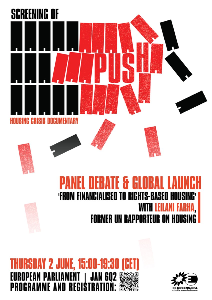 Greens/EFA in the EU Parliament 🌍 (@greensefa) on Twitter photo Join us for a screening of <a href="/Push_TheFilm/">Push</a> investigating why we can’t afford to live in our cities anymore.
After: <a href="/leilanifarha/">Leilani Farha 🍉</a> launches the <a href="/Make_TheShift/">The Shift</a> Directives on the financialisation of housing. #Right2Housing
📆2 June, 15:00 CET
📍<a href="/Europarl_EN/">European Parliament</a>
🔗greens.eu/3yUKmhy Join us for a screening of <a href="/Push_TheFilm/">Push</a> investigating why we can’t afford to live in our cities anymore.
After: <a href="/leilanifarha/">Leilani Farha 🍉</a> launches the <a href="/Make_TheShift/">The Shift</a> Directives on the financialisation of housing. #Right2Housing
📆2 June, 15:00 CET
📍<a href="/Europarl_EN/">European Parliament</a>
🔗greens.eu/3yUKmhy