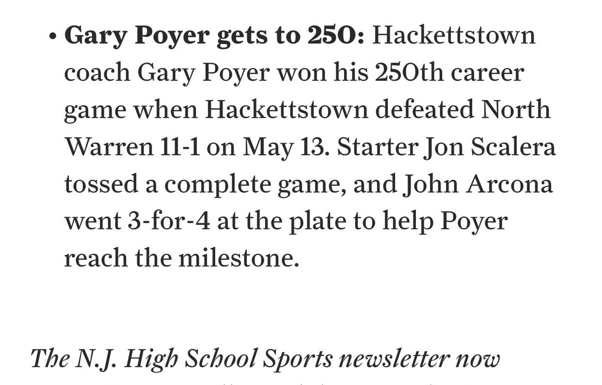 Congratulations To Hackettstown Tiger’s Head Baseball Coach Gary Poyer for achieving the milestone of 250 Career Wins at HHS!!!