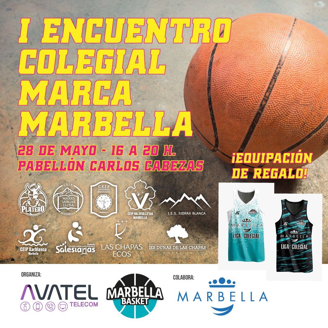 I ENCUENTRO LIGA COLEGIAL “MARCA MARBELLA”

🏟 Pabellón Carlos Cabezas
🗓 28 de mayo
🕘 De 16:00 a 20:00 horas

Participarán más de 200 jugadores de las escuelas de baloncesto de los colegios del municipio.

#Marbella #Deportes #MarcaMarbella #Baloncesto
