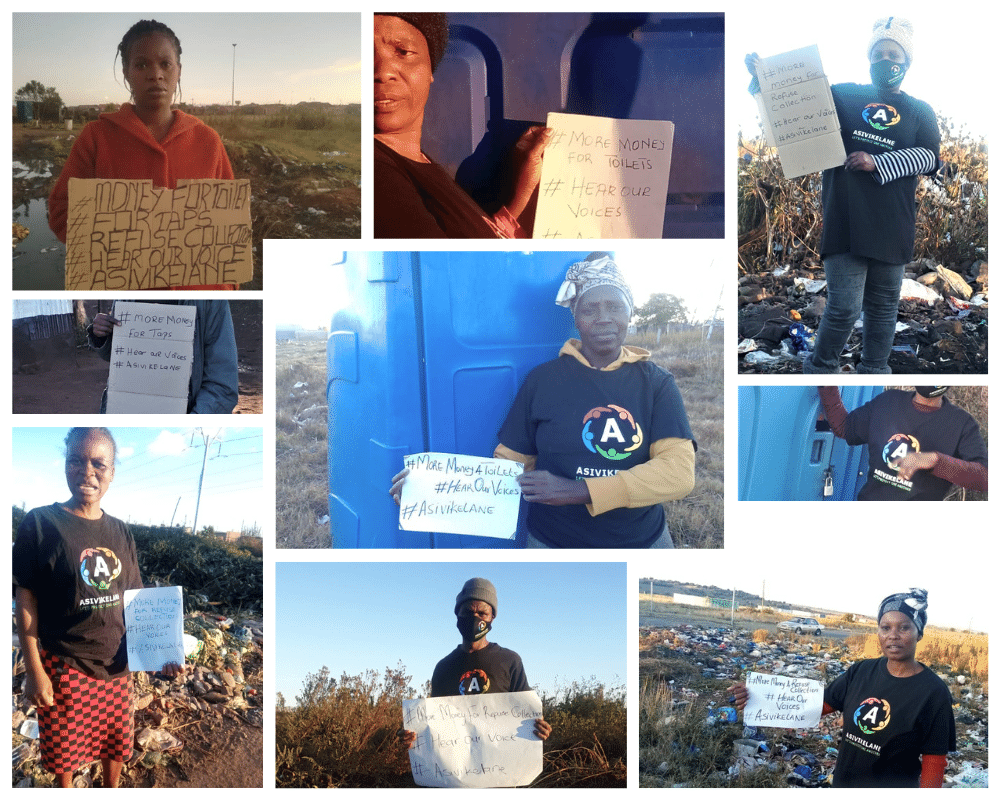 asivikelane's tweet photo. We call for more money for #taps, #toilets and #refuseremoval in municipal budgets! #hearourvoices @City_Ekurhuleni @CityTshwane @CityofJoburgZA
@1to1_AoE @Planact_NGO @TshwaneLF #ASivikelane https://t.co/61U67OPHSQ