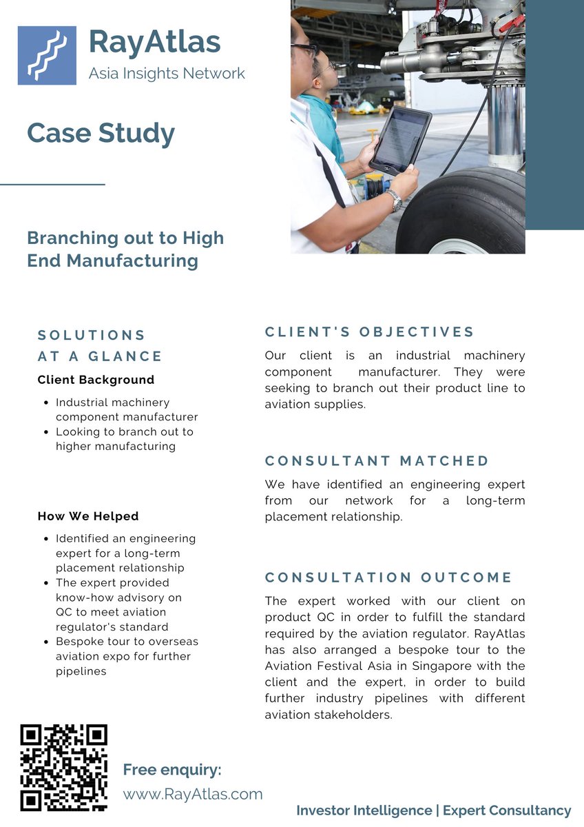Discover how RayAtlas has helped its client to branch out to high end manufacturing of aviation supplies✈️

RayAtlas.com

#consulting #manufacturing