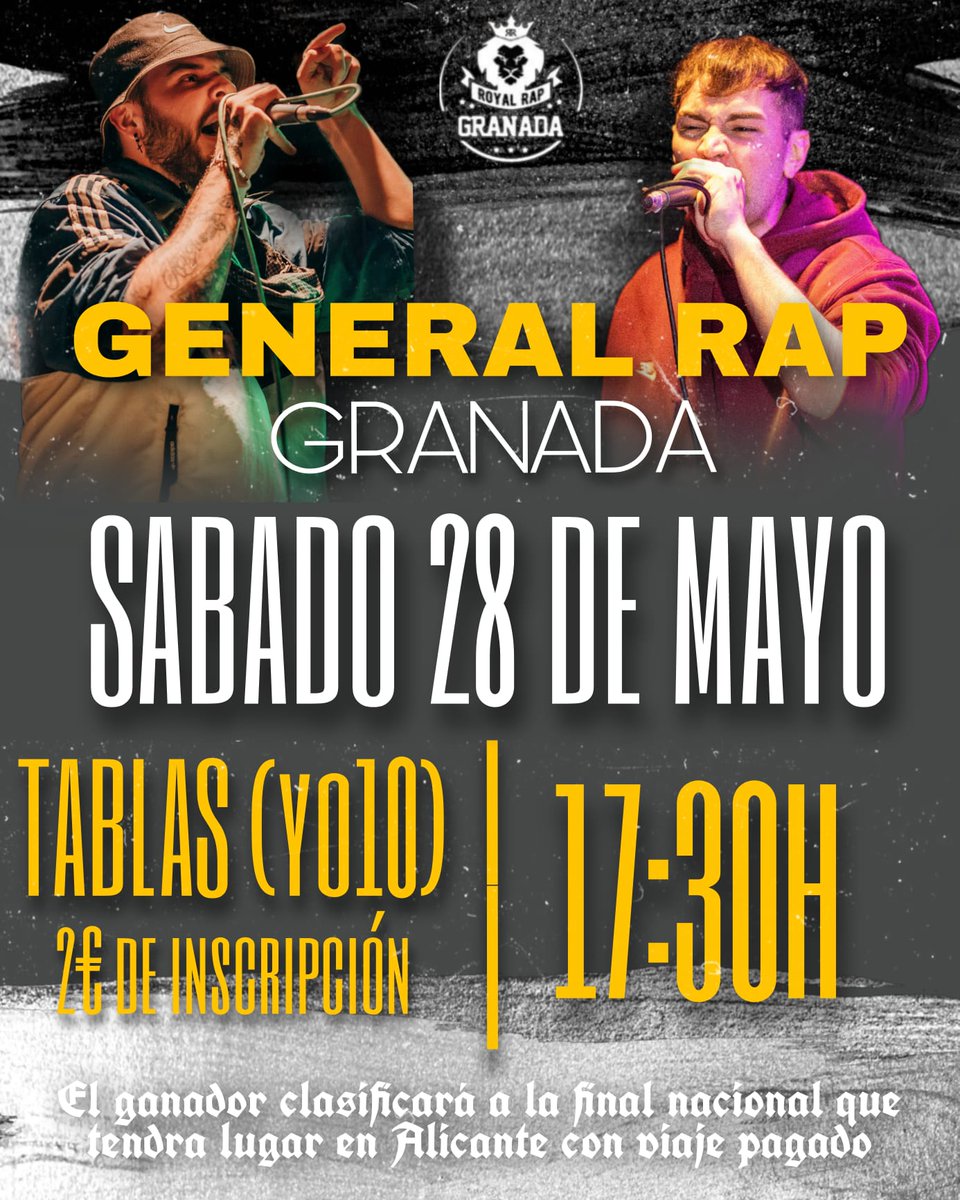 RoyalRapGranada's tweet photo. ESTE SABADO TENEMOS LA ULTIMA CLASIFICATORIA PARA LA NACIONAL DE GENERAL RAP. QUIEN ACOMPAÑARA A @eskapeone @MarkitosElEstre @Cocagrx_3xK ?? https://t.co/ZSDIUIKxXy