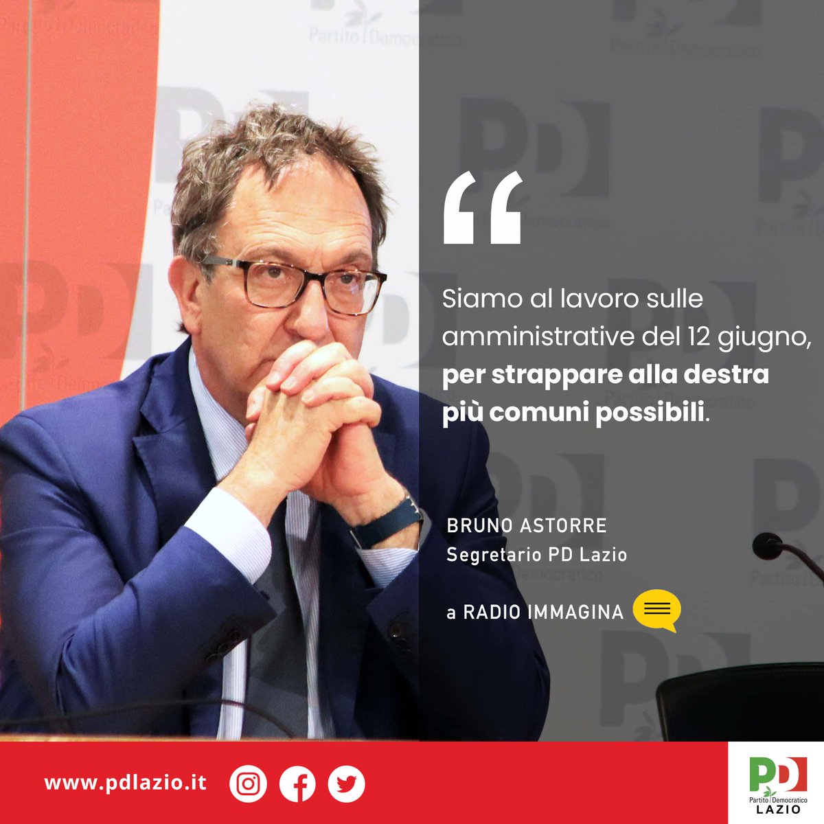 PD_Lazio's tweet photo. “In molti comuni si ripeterà l’esperienza positiva del campo largo, sperimentata in @RegioneLazio."
Riascolta l'intervista di @BrunoAstorre a Radio @immaginaweb.
  
➡️ https://t.co/fEL1zbKAto https://t.co/KP0higWLpI