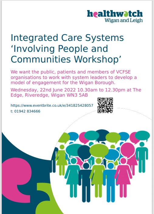 We are working with Healthier Wigan Partnership to host a design workshop where people and communities can work with system leaders to look at how we can best involve local people in the Integrated Care System.  Book your place now