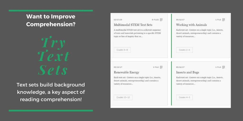learnwithSAP's tweet photo. Check out our 50+ text sets! Text sets incorporate lessons using a volume of reading on specific topics to support all learners in building background knowledge and vocabulary: https://t.co/FLN5DqFR6t #textsets #engchat #sschat #STEM https://t.co/iiY16uM0Vf