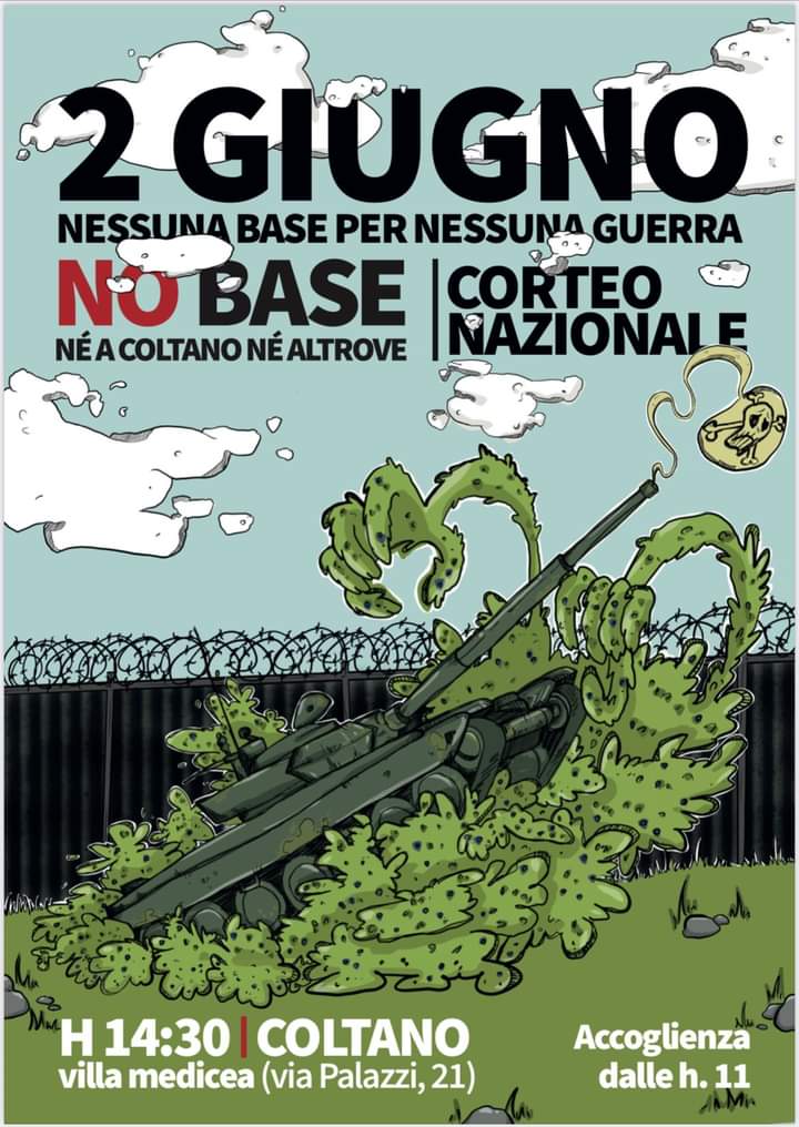 AndreaBotti12's tweet image. Nessuna base per nessuna guerra!
Il #2giugno TUTT* a #Coltano (#Pisa) per dire no alla nuova base militare. #NoBase né a Coltano nè altrove! #NoGuerra #NoNato #StopWar #bastaspesemilitari 
#noriarmo #disertarelguerra
 Link l&apos;appello della manifestazione:
facebook.com/events/s/nessu…