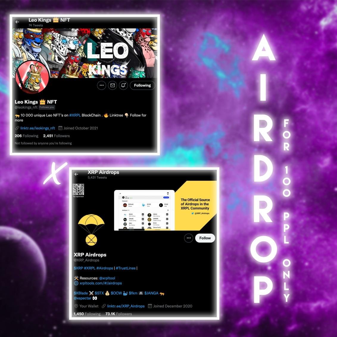 🎈✨New Collab #Airdrop✨🎈 Airdrop: 01 June 2022 🎈 $JANGA will be Airdropped  to 100 Wallets to those who: ✓ Follow @leokings_nft & @XRP_Airdrops ✓ ❤️,  ♻️ & Tag 3 on this post