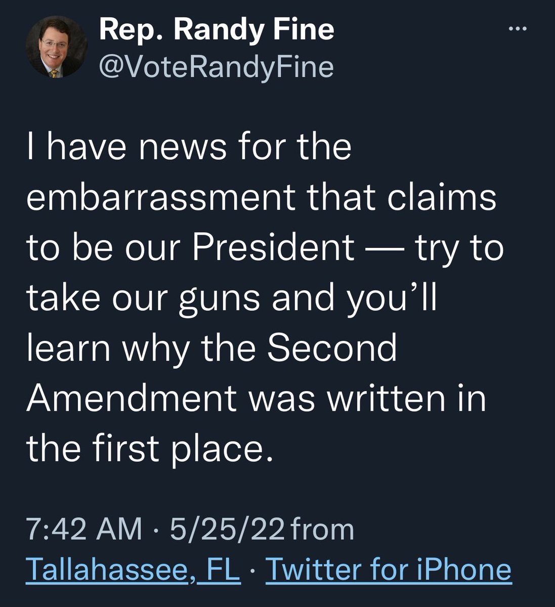 DonLew87's tweet photo. Law Enforcement: Are you paying attention?  

(Randy Fine is a Republican Member of the Florida House of Representatives) https://t.co/kPNE67E8Hd
