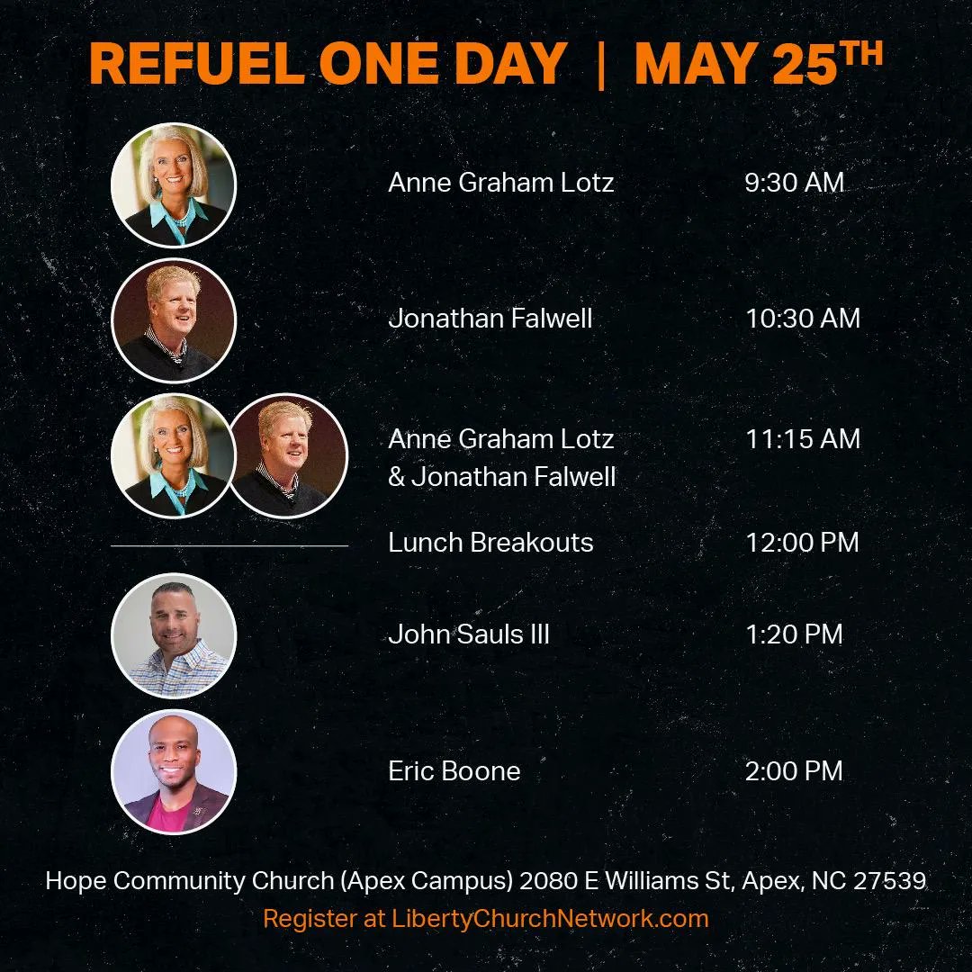 LibertyCNetwork's tweet image. Here's the breakdown for today. Join us at libertychurchnetwork.com! 

#RefuelOneDay #LCNRaleighNC @refuelorg #Refuel2022 #MakeDisciplesWhoMakeDisciples