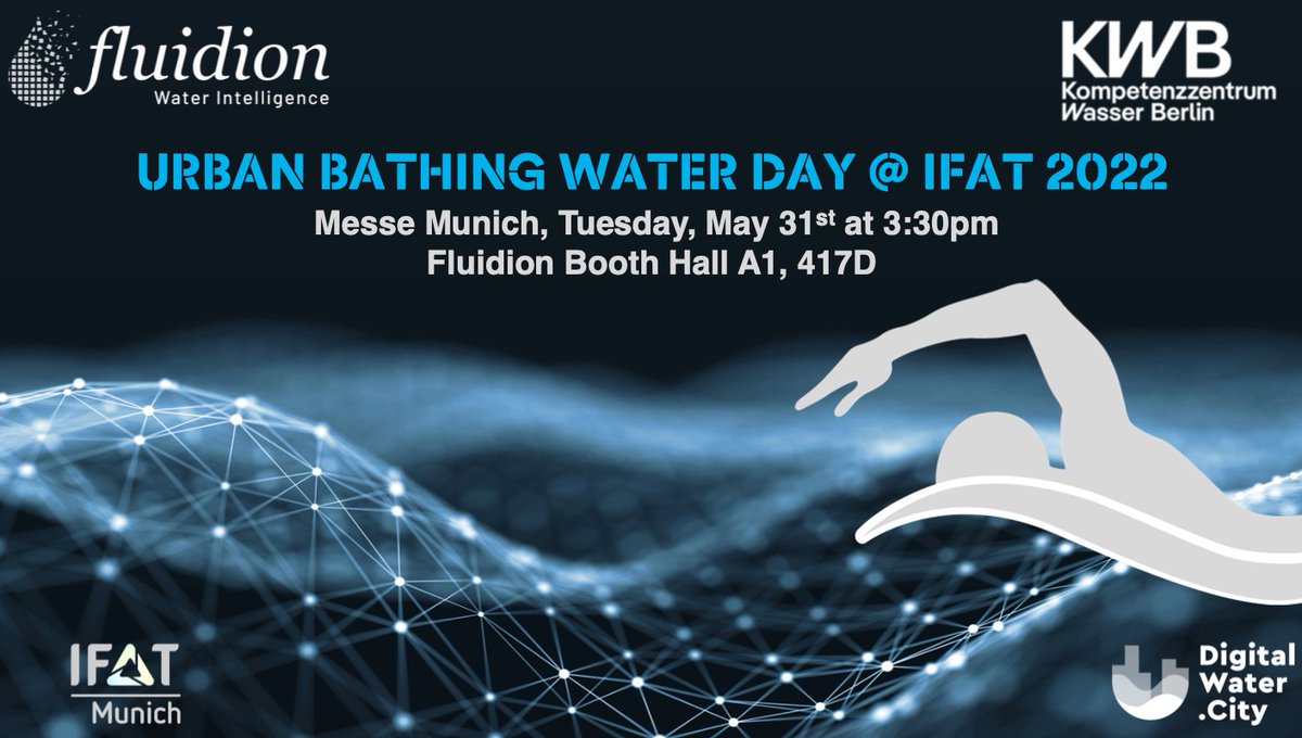 Next Tueday, at IFAT in Munich: The Urban Bathing Water Day, organized by @Fluidion and @KWB as part of <a href="/digitalwater_eu/">digital-water.city</a> project ! Join us Tuesday May 31, 3:30pm at the <a href="/fluidion/">Fluidion</a> booth: Hall A1, Booth 417D 🏊‍♂️