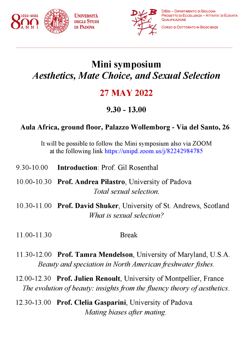 Up to date on the symposium organised by Professor Rosenthal, 27th of May at Aula Africa, ground floor, Palazzo Wollemborg - Via del Santo, 26 (Padova). Here is the new programme