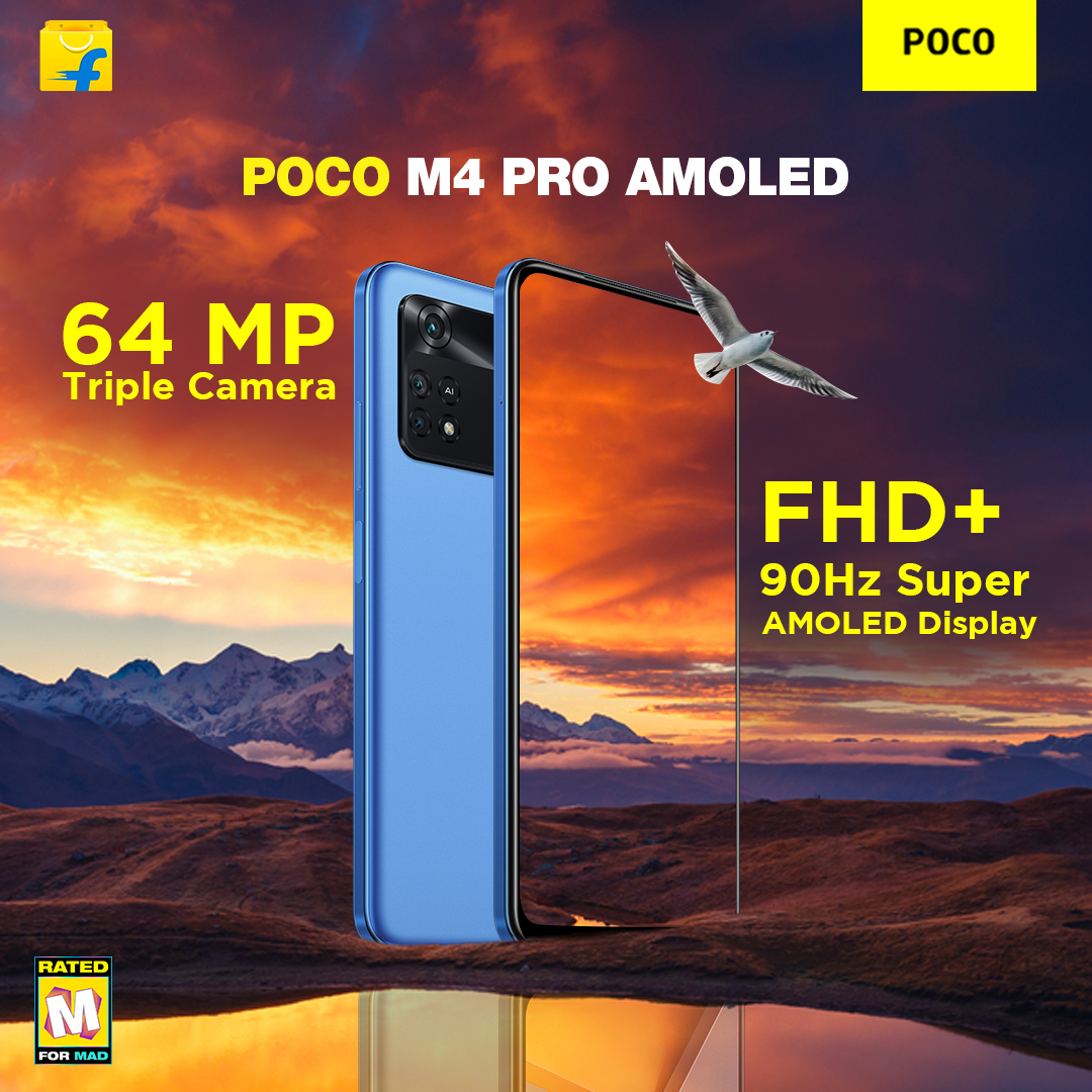 IndiaPOCO's tweet photo. A powerful camera and a drool worthy Super AMOLED screen! That’s how you get to #StepUpUrFun with the #POCOM4Pro. Get yours today on @flipkart. Get it here - https://t.co/4XhL7l4txw https://t.co/ee4gy3uDnH