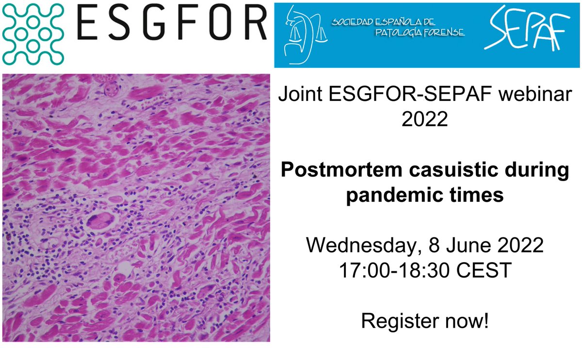 ESCMID's tweet photo. #ESGFOR and @SEPAF_esp have organized a two-part webinar course for “Postmortem casuistic during pandemic times”. Part one will take place 8 June 2022 at 17:00-18:30 CEST.
Registration is free and now open!
Learn more: https://t.co/W50aFcL5fN https://t.co/XA69sr7jZb
