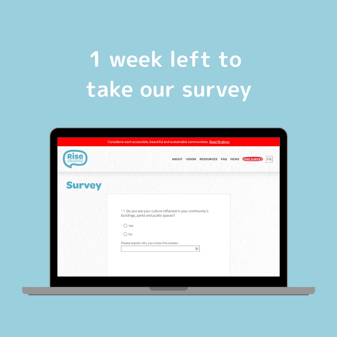 Only 1 week left to share what you want and need in your community by taking our 5-minute survey. riseforarchitecture.com/survey/