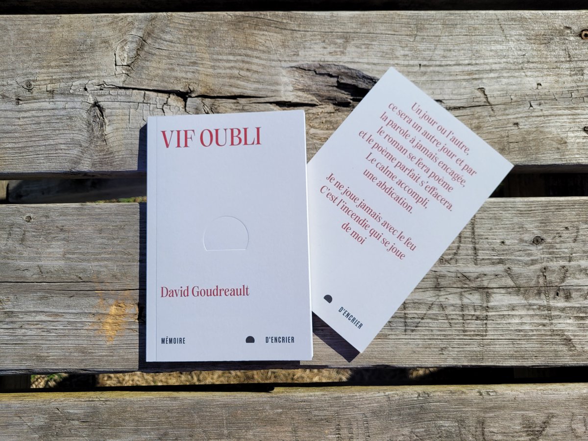 David Goudreault (@davidgoudro) on Twitter photo Nouveau recueil de poèmes, après six ans de gestation. Une réflexion en vers et en prose autour de la violence, des deuils.
Et l'amour, aussi.
*
Disponible partout mercredi prochain.
<a href="/memoiredencrier/">Mémoire d'encrier</a>
Déjà disponible en précommande.
leslibraires.ca/livres/vif-oub… Nouveau recueil de poèmes, après six ans de gestation. Une réflexion en vers et en prose autour de la violence, des deuils.
Et l'amour, aussi.
*
Disponible partout mercredi prochain.
<a href="/memoiredencrier/">Mémoire d'encrier</a>
Déjà disponible en précommande.
leslibraires.ca/livres/vif-oub…