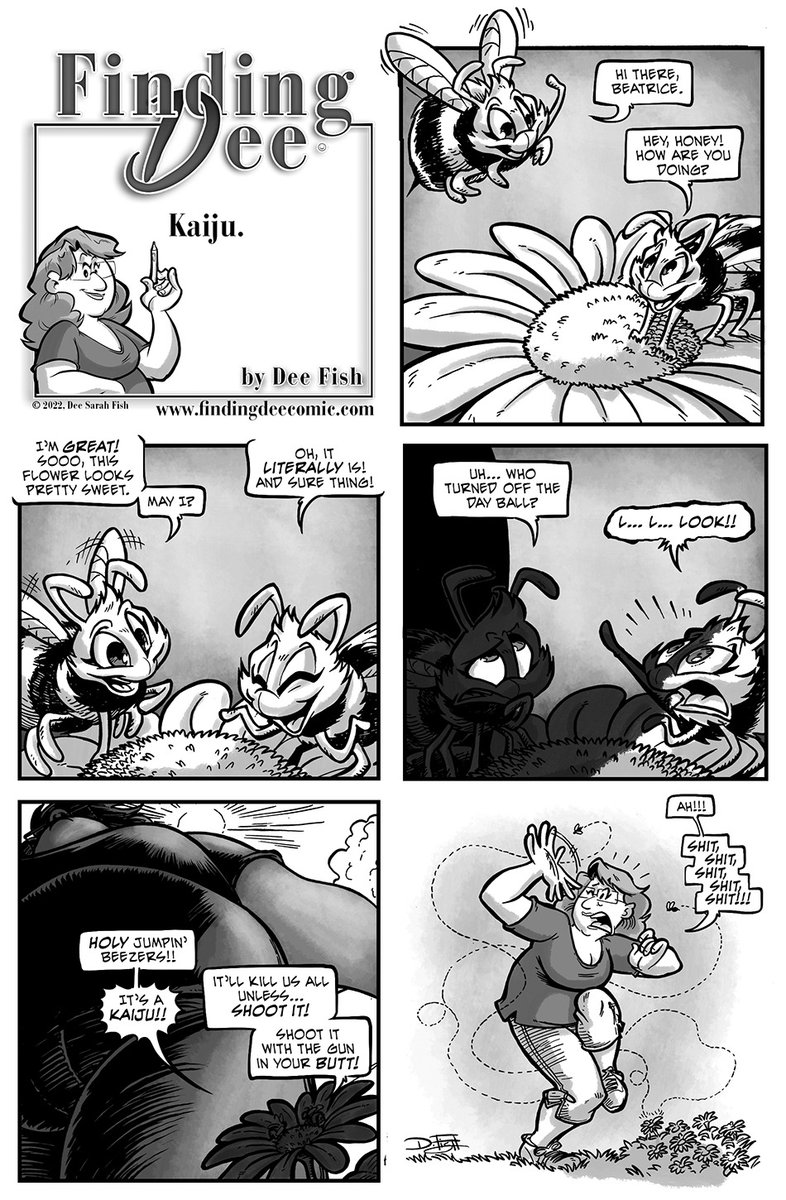 DeeBrisbyFish's tweet photo. We recently moved into a new house, & there’s a #flowerbed out front that we love that attracts lots of #bees. I’m a good bit more chill about them than #cartoon me, but if they do fly right in my face… not so much. #bumblebee #bee #kaiju #dayball #mst3k https://t.co/Pho6QYW7bJ https://t.co/Pm6SUjxr7q