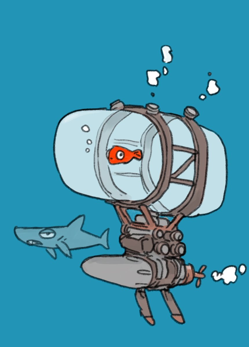 no humans blue background simple background fish underwater non-humanoid robot bubble  illustration images