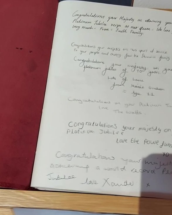 We've opened a commemorative book for the Queen's Platinum Jubilee. It's situated in the Beacon reception, so anyone can come and write their best wishes for the Queen. We'll then send it on to the Queen.