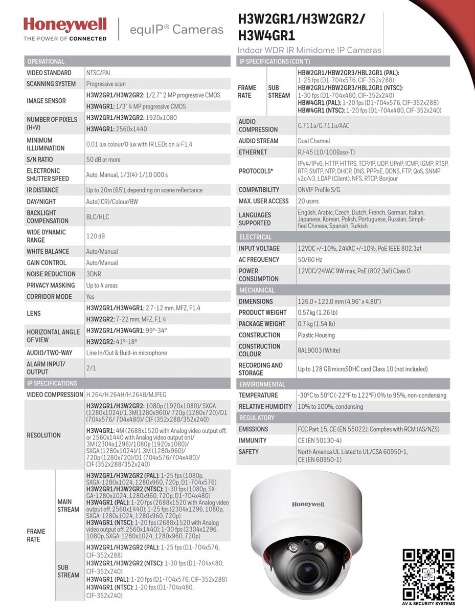 AVSecuritySyst1's tweet image. #Honeywell
#H3W2GR1
#H3W2GR2
#H3W4GR1
#CCTVCamera
#MiniDome
#IPCamera
#equIP
#FullHD
#1080P
#TrueWDR
#TrueDayNight
#3DNoiseReduction
#MotorizedFocusZoomLens
#InfraRedLED
#SmartIRtechnology
#ONVIFS
#ONVIFG
#TripleStream
#CorridorMode
#PoE
#PowerOverEthernet
#OnboardVideoStorage