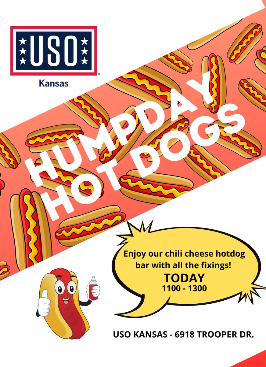 It’s our favorite #HumpDay! Stop by the center for some Humpday Hotdogs and all the fixings from 1100-1300 #BeTheForce