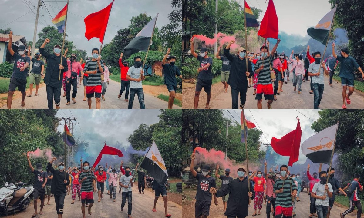 Anti-coup revolutionary strike in Tanintharyi's Dawei Dist, Launglon Twp.  #2022May25Coup #WhatsHappeningInMyanmar #Total_StopSponsoringJunta #Chevron_StopSponsoringJunta