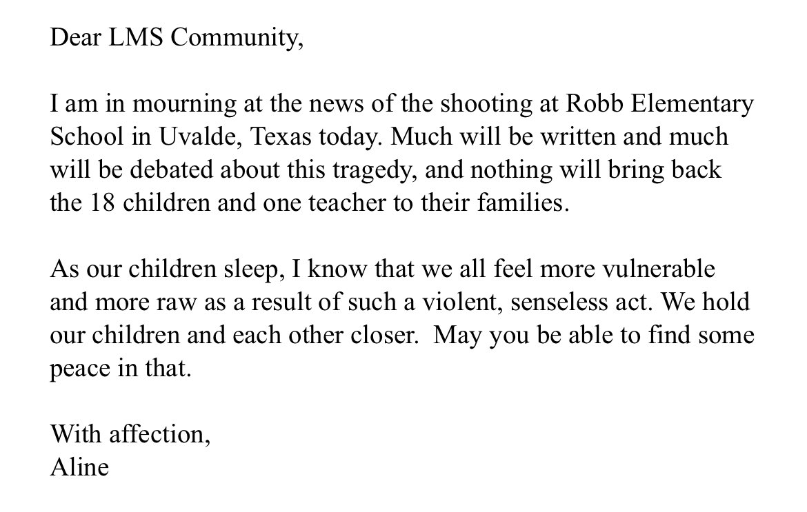 This message was sent to our families late last night.