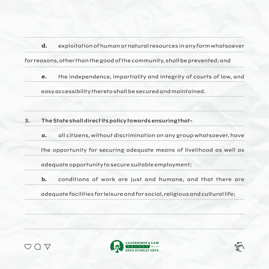 conclausesclass's tweet photo. Section 17 - Social Objectives 

What is the Nigerian Dream? 

Have you ever asked what is the Nigerian Dream? Section 17 answers your question. It creates a country founded in the ideals of Freedom, Equity and Justice - where everyone shall have equality of rights, https://t.co/NZ6z2juVNw
