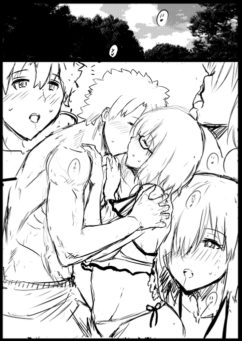 暑くなってきたので水着ぐだマシュ過去絵(健全編 