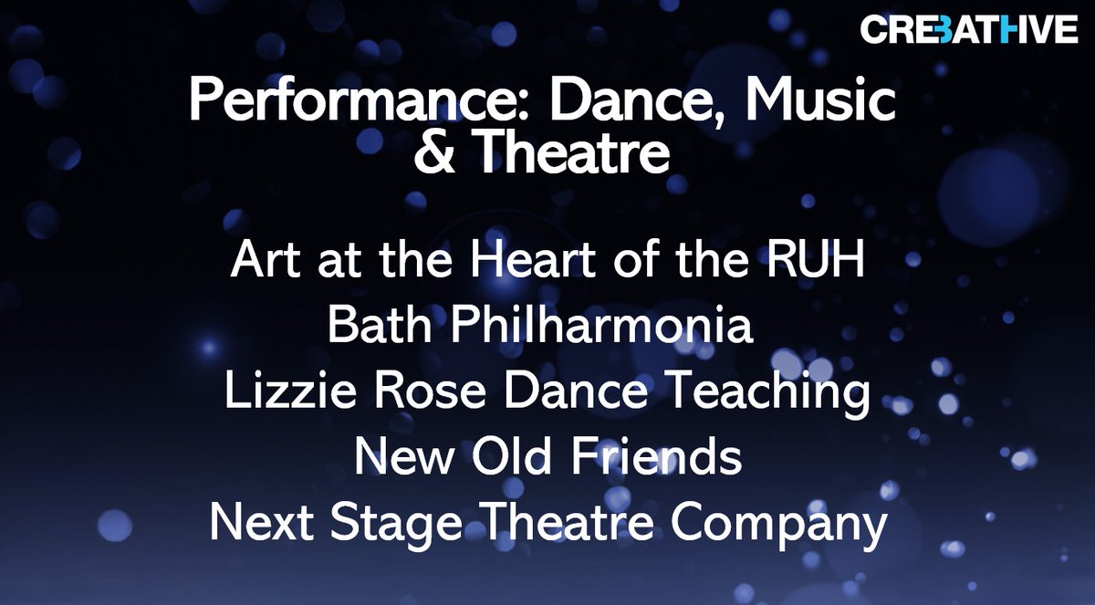 Creative Bath (@creativebath) on Twitter photo Our Performance Finalists are: <a href="/artatruh/">Art at the Heart</a>, <a href="/bathphil/">Bath Philharmonia</a>, @lizzieroseDT, <a href="/newoldfriends/">New Old Friends</a> and Next Stage Theatre Company/<a href="/mission_theatre/">The Mission Theatre</a>!
Congratulations!
#CreativeBathAwards Our Performance Finalists are: <a href="/artatruh/">Art at the Heart</a>, <a href="/bathphil/">Bath Philharmonia</a>, @lizzieroseDT, <a href="/newoldfriends/">New Old Friends</a> and Next Stage Theatre Company/<a href="/mission_theatre/">The Mission Theatre</a>!
Congratulations!
#CreativeBathAwards