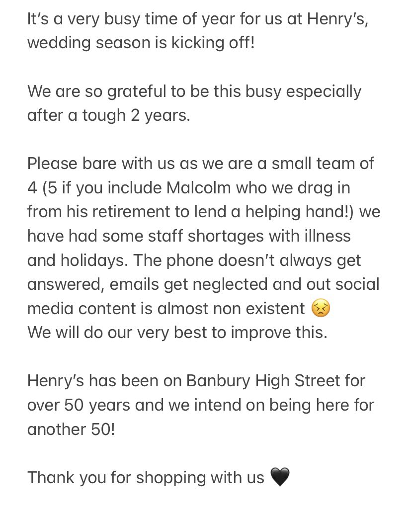 Thank you from all of us at Henry’s 🖤