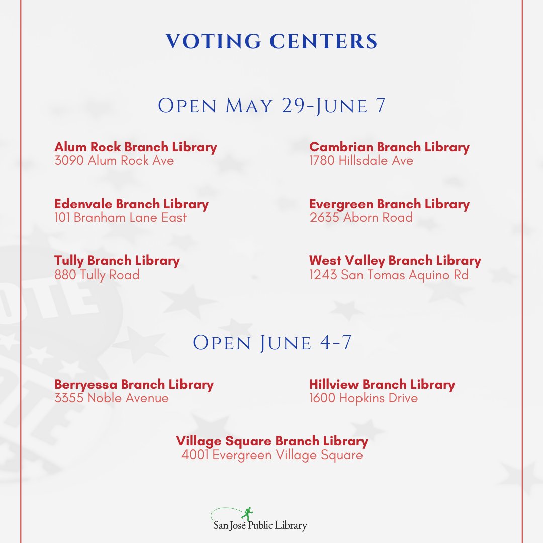 San Jose Public Library on Twitter "🗳️Several SJPL locations have