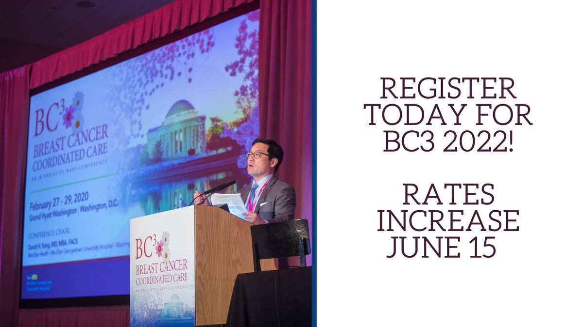 Registration rates go up June 15th! Save $100 by registering today at bc3conference.com #breastcancersurgery #breastcancercare #CME #plasticsurgery #plasticsurgeon #surgery #teamapproach