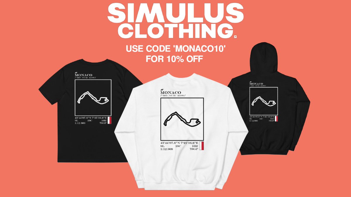 SimulusClothing's tweet photo. It's Monaco race weekend so here's a chance to rep the iconic circuit at a great price!

⚪🔴 𝟭𝟬% 𝗢𝗙𝗙 𝗘𝗩𝗘𝗥𝗬𝗧𝗛𝗜𝗡𝗚 ⚪🔴
Code: MONACO10

(Active until Monday 30th May) https://t.co/waiaDgSfh3