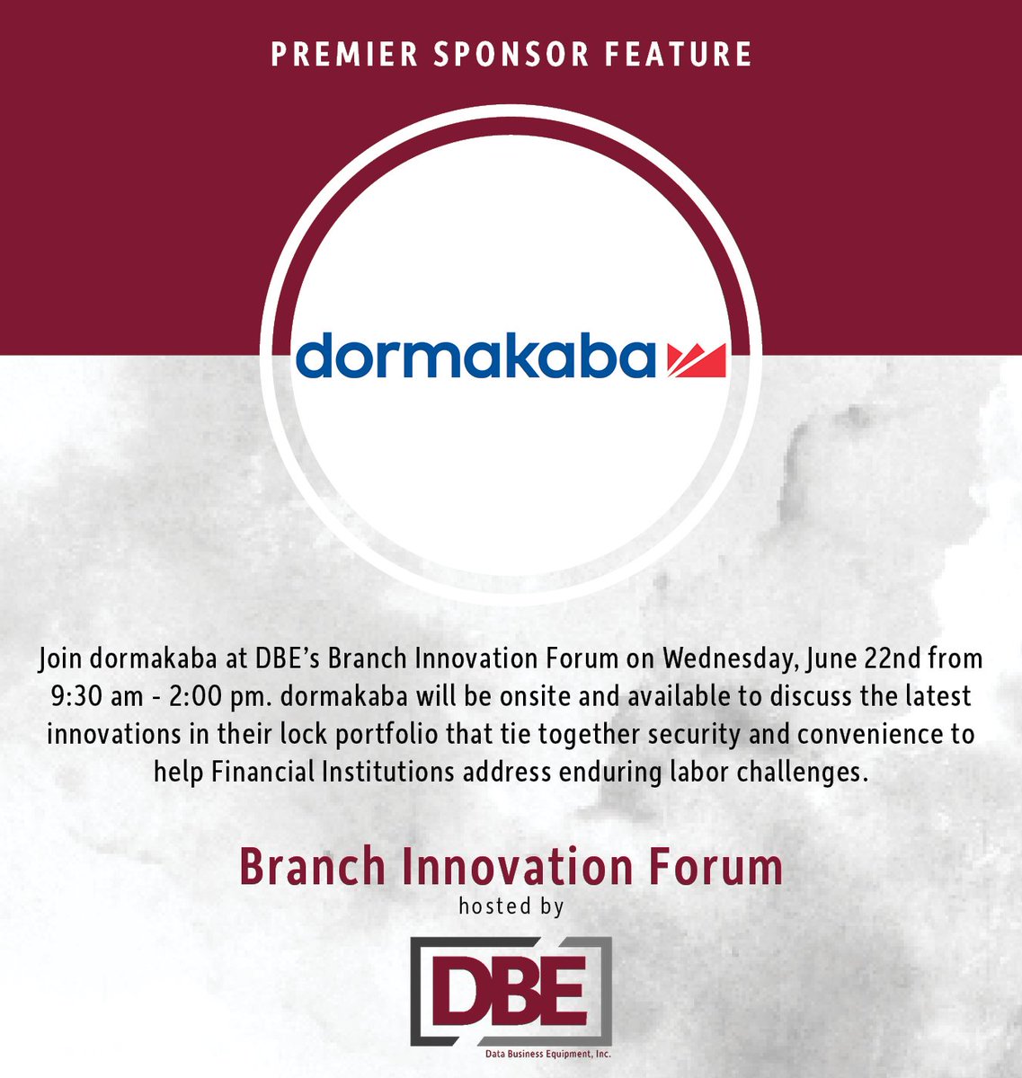 databusinesseq's tweet photo. DBE is proud to have @dormakaba, the largest global provider of Safe Locks, as a dedicated supporter of DBE’s Branch Innovation Forum. Dormakaba continues to innovate and deliver the best products, solutions and services to their customers around the world. #SponsorFeature https://t.co/aymhQVM6GW