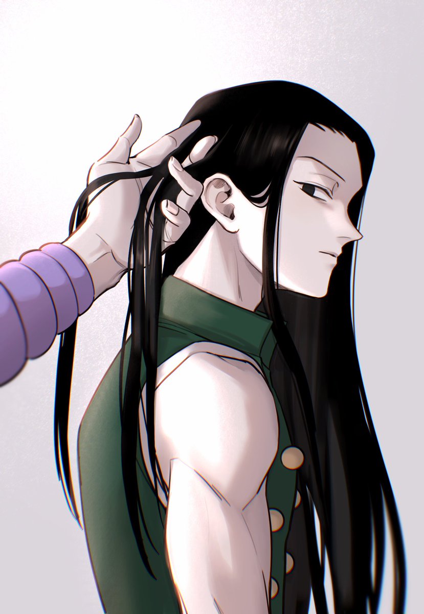 long hair black hair male focus black eyes solo focus multiple boys sleeveless  illustration images