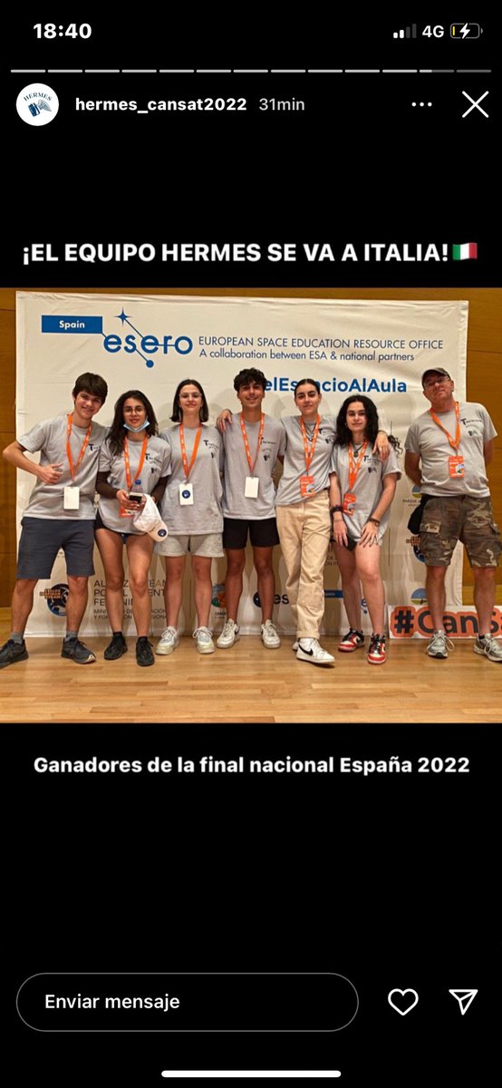 Felicidades al equipo ganador!!!! 💪 Hermes de Cataluña se va a 🇮🇹🍕🍝 <a href="/EseroSp/">ESERO Spain</a> #cansat