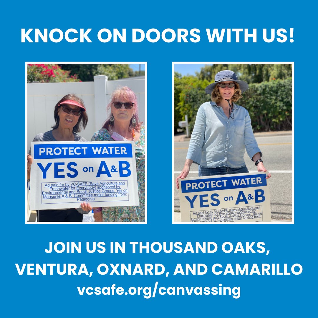 VCSAFE's tweet image. 🚨There less than two weeks left to vote on Measures A &amp;amp; B! 

We need your help to tell our community to vote YES on A &amp;amp; B to protect our drinking water and community health. 

Sign up here for one of our canvassing events: vcsafe.org/canvassing 

#yesonAandB #VenturaCounty