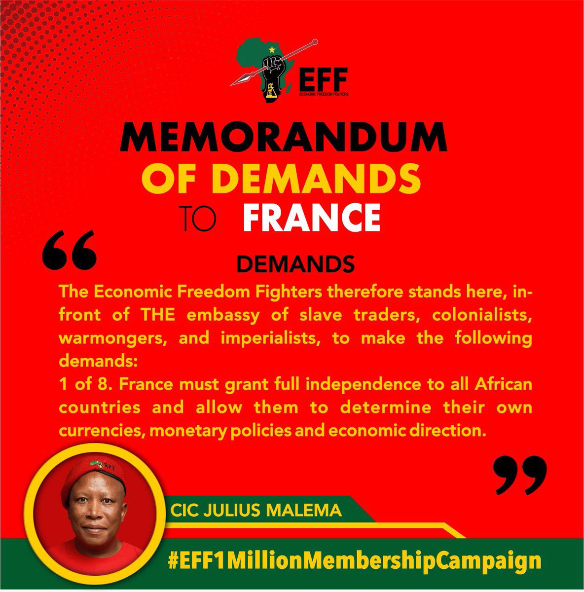 Africa will not be free until African countries reclaim their reserve banks &amp; have their own currency as independent countries.

It is for this reason that the unity of the African continent remains urgent, for Africans to stand together against imperialism.

#EFFAfricaDayPicket