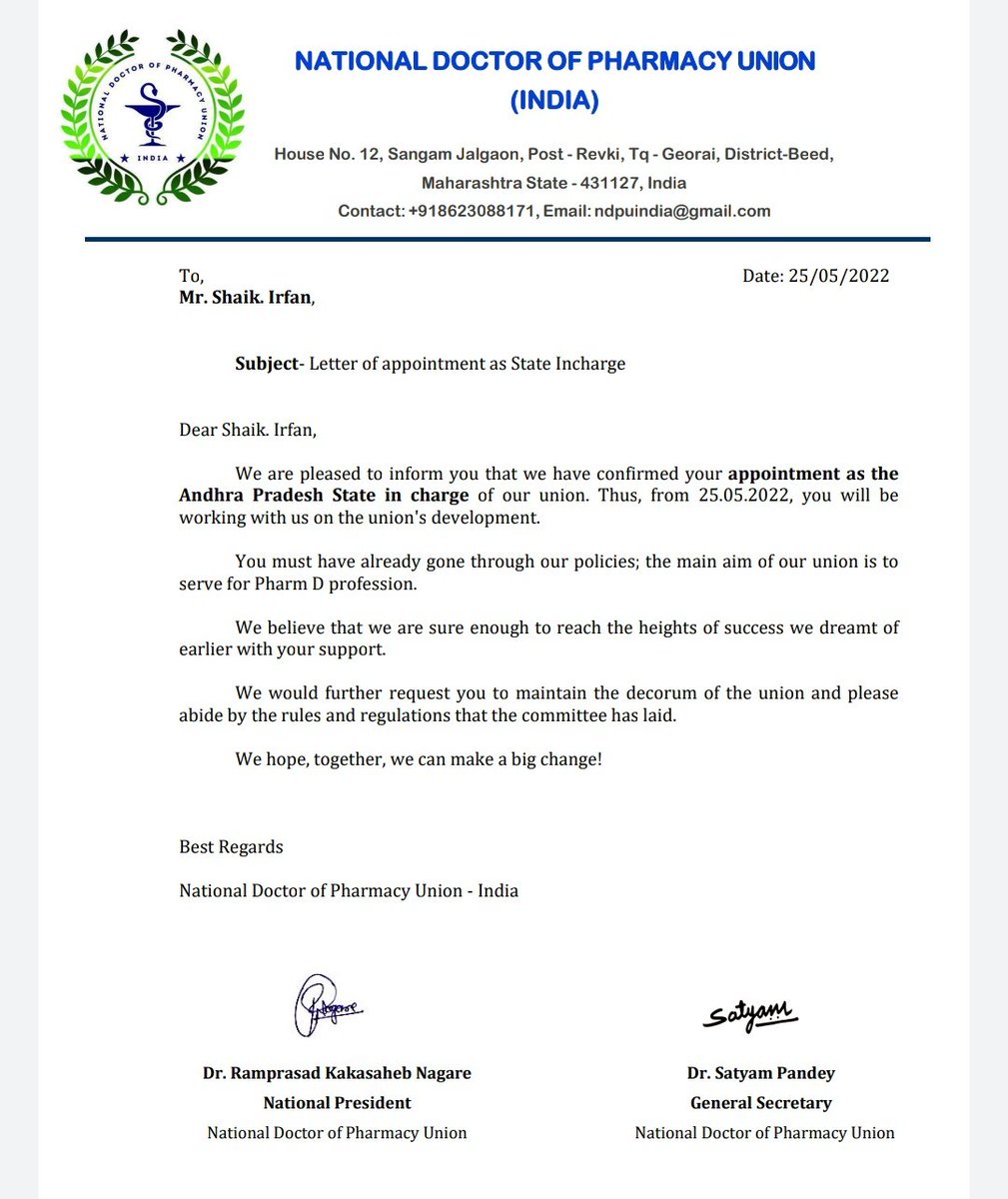ShaikIr72033302's tweet photo. Tqsm sir, for appointed me as a AP STATE INCHARGE of NDPU. @NdpuIndia @JakirSaifJS @RaoSuvarchala @PharmdIndian @AllPharmd @OfPharmd @Pharmdca @NagareRamprasad @AbdulGa74389261 @ https://t.co/kLyafyQGNp